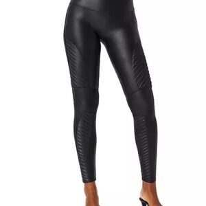 SPANX Black Faux Leather Leggings, Moto Faux Leather, new no tags